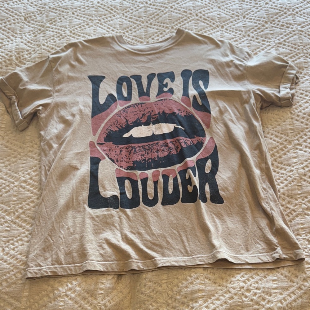 Piper and Scoot Tan Graphic Tee with Love Is Louder Print